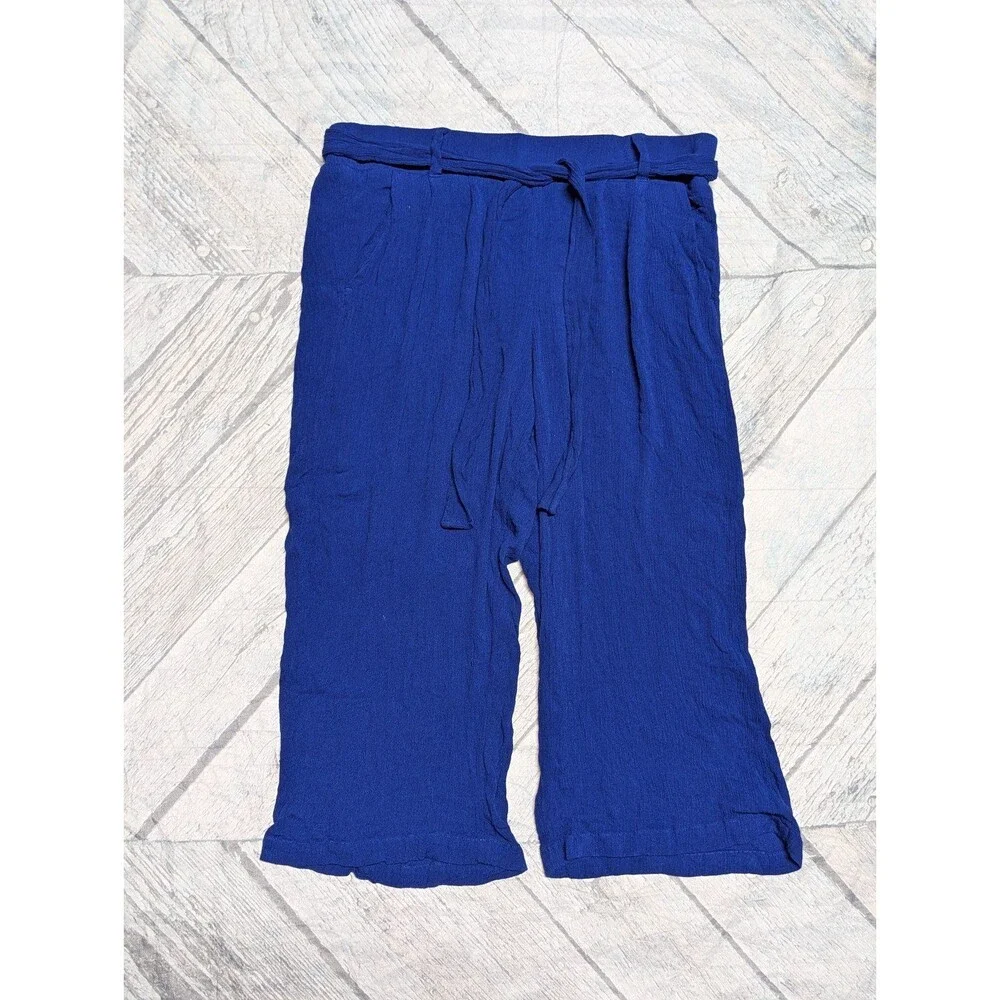 Y2K Wide Leg Palazzo Crop Pull-On Gauze Tie-Front‎ Pants Torrid 0x Cobalt Blue